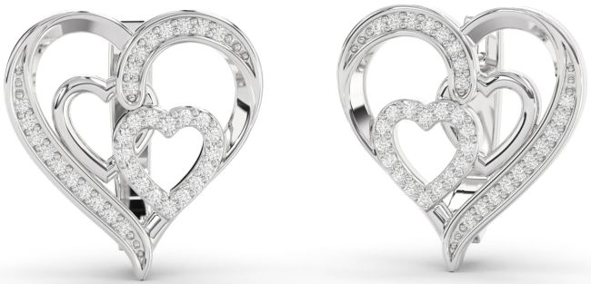 Diamond Platinum Heart Stud Earrings