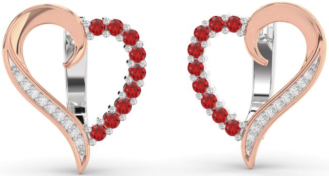 Diamond Ruby Silver & 10K Rose Gold Heart Stud Earrings