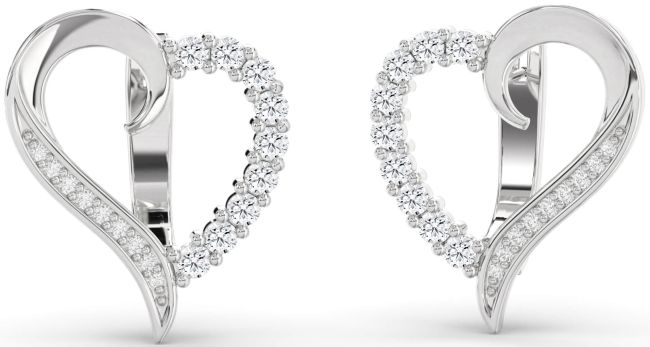 Diamond Platinum Heart Stud Earrings