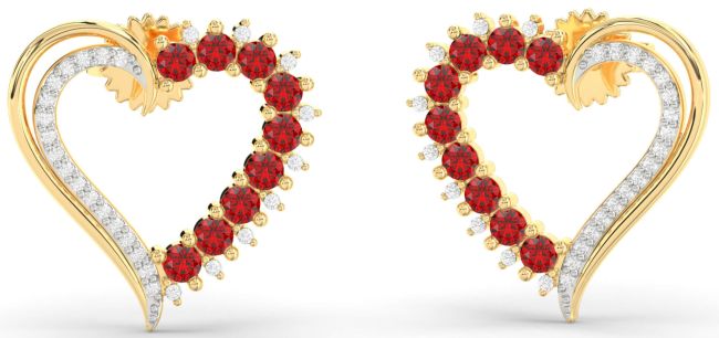 Diamond Ruby Gold Heart Stud Earrings
