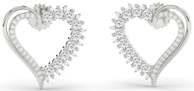 Diamond Platinum Heart Stud Earrings