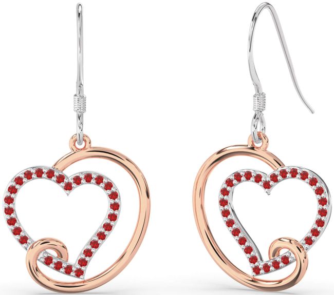 Ruby Silver & 10K Rose Gold Heart Dangle Earrings