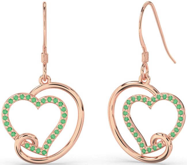 Emerald Rose Gold Heart Dangle Earrings