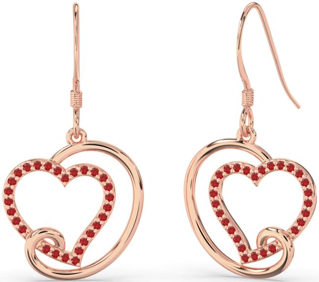 Ruby Rose Gold Heart Dangle Earrings