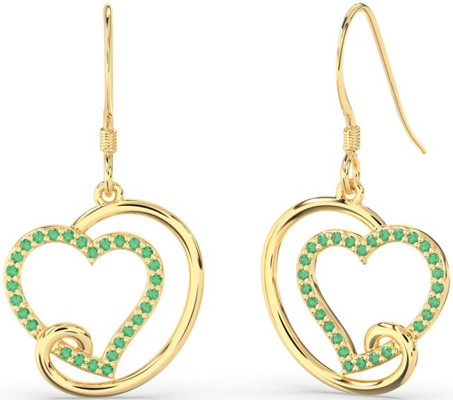 Emerald Gold Heart Dangle Earrings
