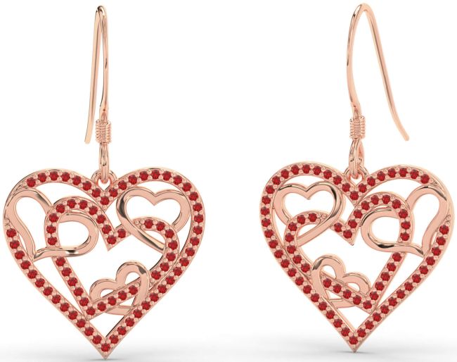 Ruby Rose Gold Heart Dangle Earrings