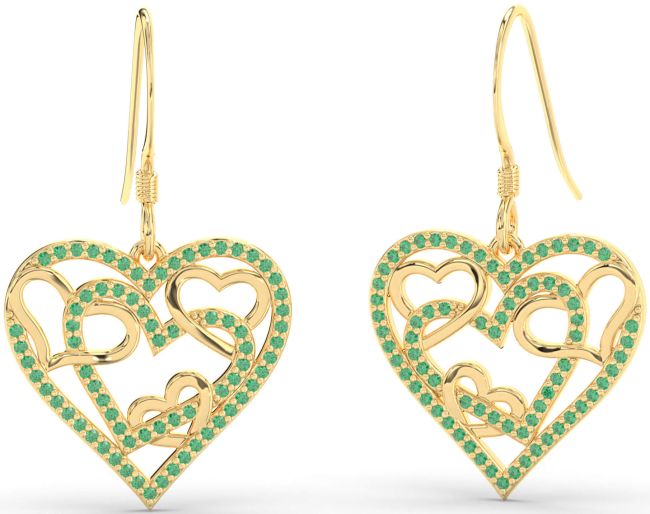 Emerald Gold Heart Dangle Earrings