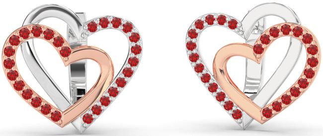 Ruby Silver & 10K Rose Gold Heart Interlock Stud Earrings