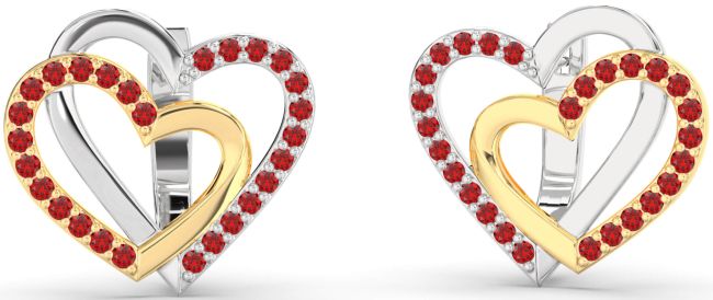 Ruby Silver & 10K gold Heart Interlock Stud Earrings