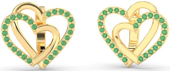 Emerald Gold Heart Interlock Stud Earrings