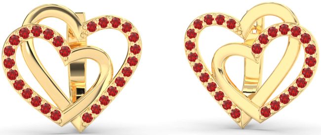 Ruby Gold Silver Heart Interlock Stud Earrings