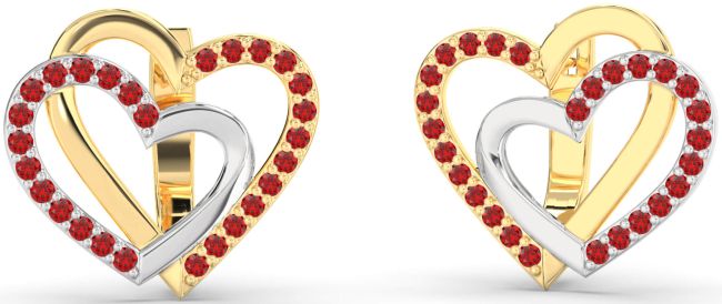 Ruby Gold Silver Heart Interlock Stud Earrings