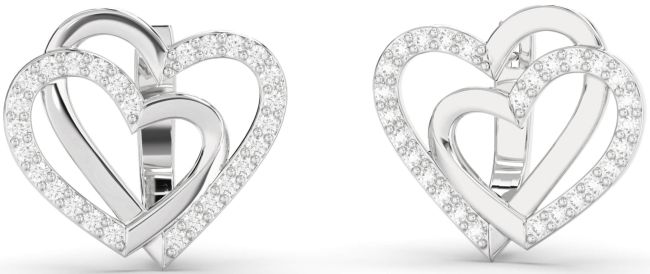 Diamond Silver Heart Interlock Stud Earrings