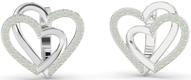 Opal Silver Heart Interlock Stud Earrings