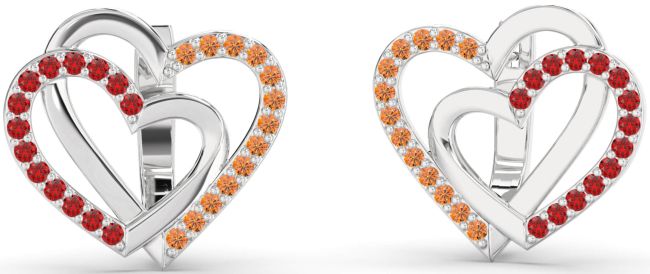 Ruby & Citrine Silver Heart Interlock Stud Earrings