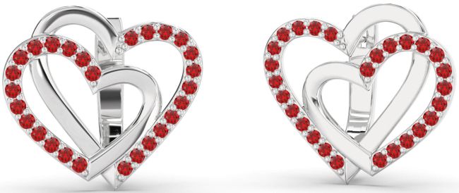 Ruby Platinum Heart Interlock Stud Earrings