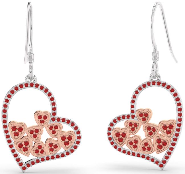 Ruby Silver & 10K Rose Gold Heart Dangle Earrings