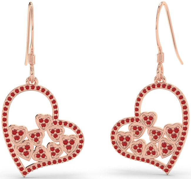 Ruby Rose Gold Heart Dangle Earrings