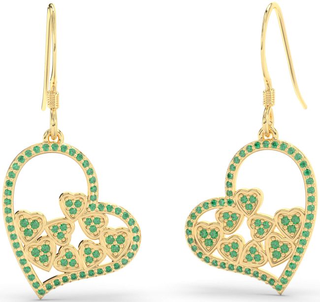 Emerald Gold Heart Dangle Earrings