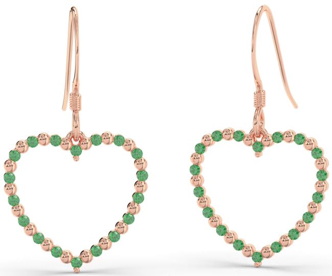 Emerald Rose Gold Heart Dangle Earrings