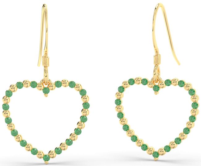 Emerald Gold Heart Dangle Earrings