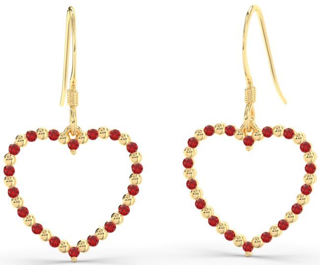 Ruby Gold Heart Dangle Earrings
