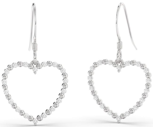 Diamond Silver Heart Dangle Earrings