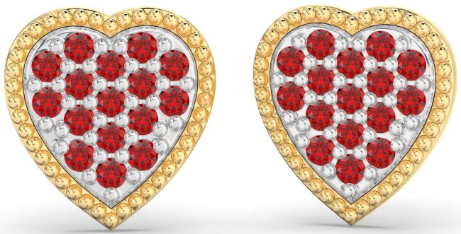 Ruby Gold Silver Heart Stud Earrings