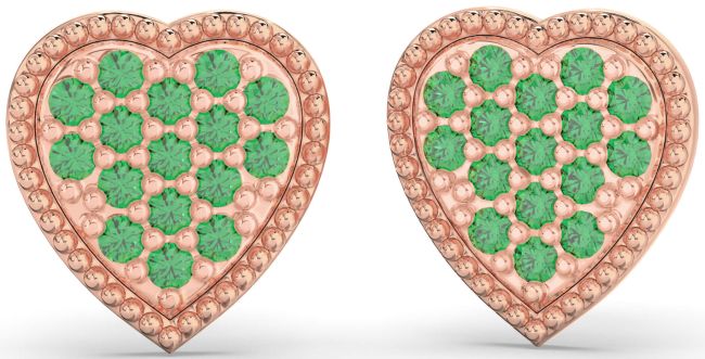 Emerald Rose Gold Heart Stud Earrings