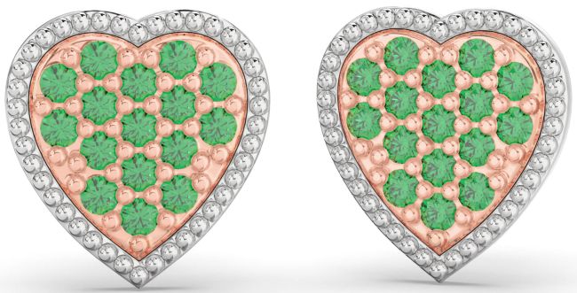 Emerald White Rose Gold Heart Stud Earrings