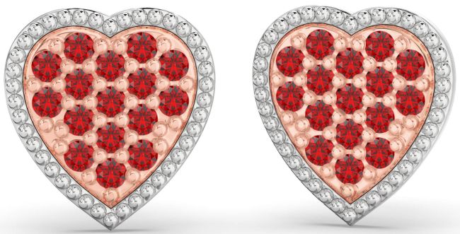 Ruby White Rose Gold Heart Stud Earrings