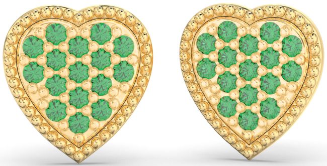 Emerald Gold Heart Stud Earrings