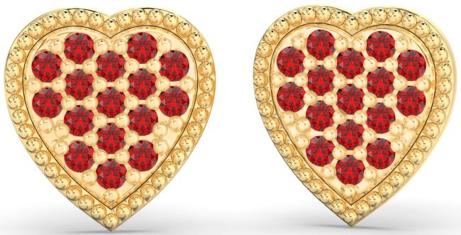 Ruby Gold Heart Stud Earrings