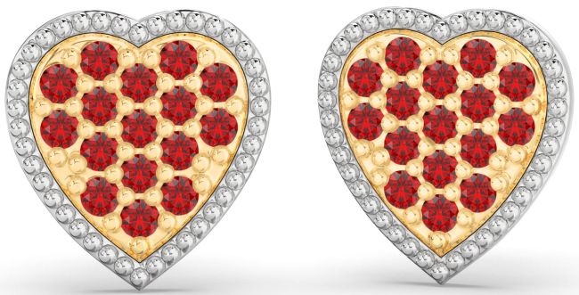 Ruby Gold Silver Heart Stud Earrings
