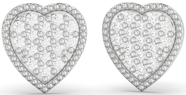 Diamond Platinum Heart Stud Earrings