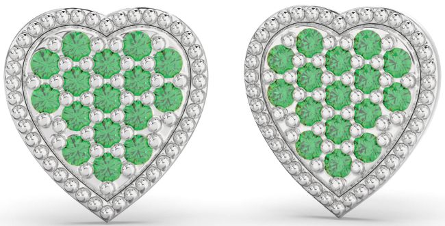 Emerald White Gold Heart Stud Earrings