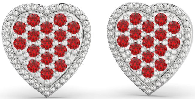 Ruby Silver Heart Stud Earrings