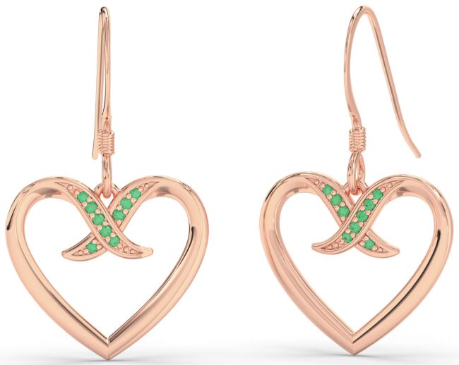 Emerald Rose Gold Heart Dangle Earrings