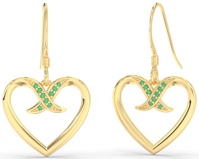 Emerald Gold Heart Dangle Earrings