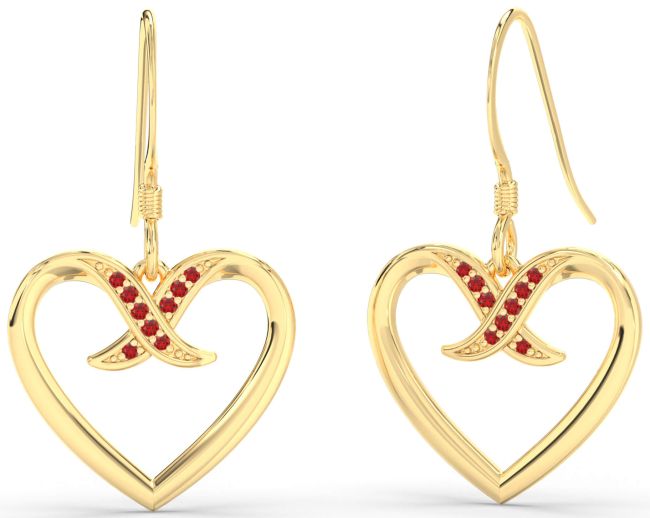 Ruby Gold Heart Dangle Earrings