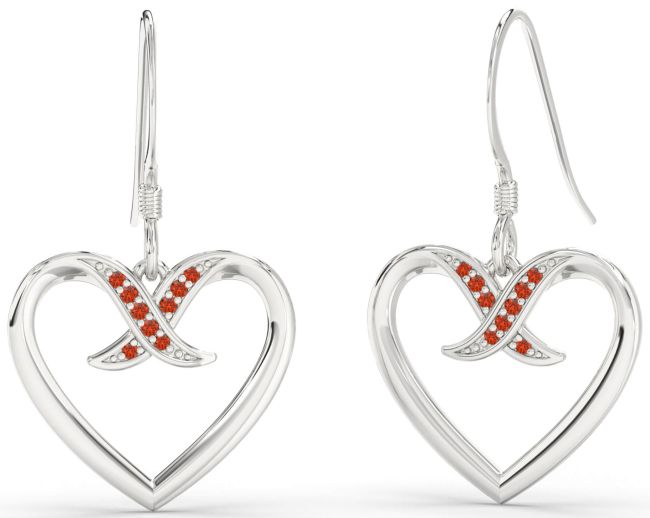 Fire Opal Silver Heart Dangle Earrings