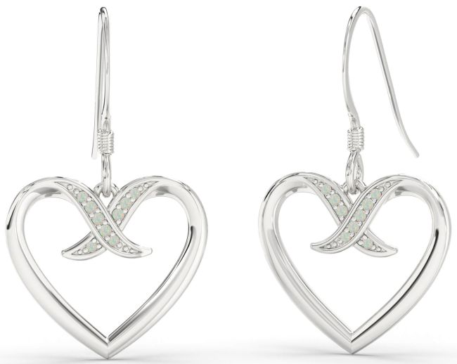 Opal Silver Heart Dangle Earrings