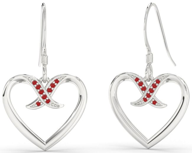Ruby Platinum Heart Dangle Earrings