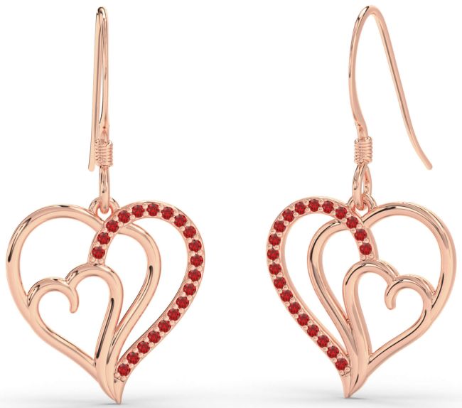 Ruby Rose Gold Heart Dangle Earrings