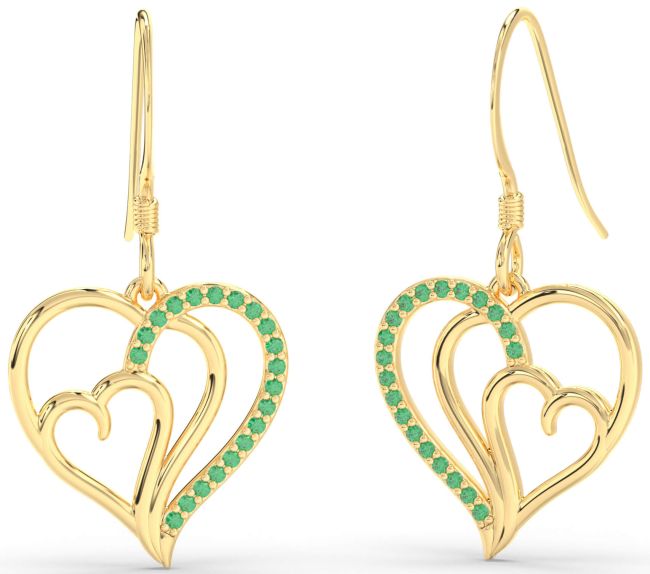Emerald Gold Heart Dangle Earrings