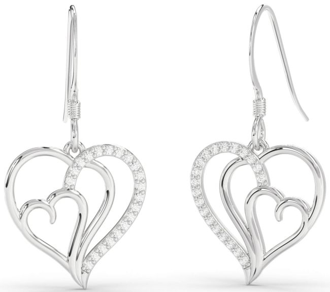 Diamond Platinum Heart Dangle Earrings