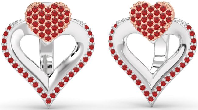 Ruby Silver & 10K Rose Gold Heart Stud Earrings