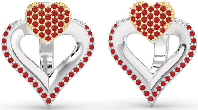 Ruby Gold Silver Heart Stud Earrings