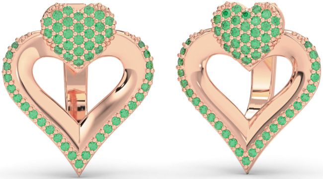 Emerald Rose Gold Heart Stud Earrings