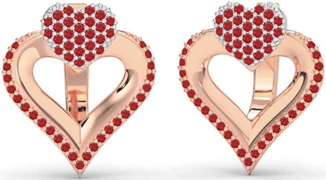 Ruby White Rose Gold Heart Stud Earrings